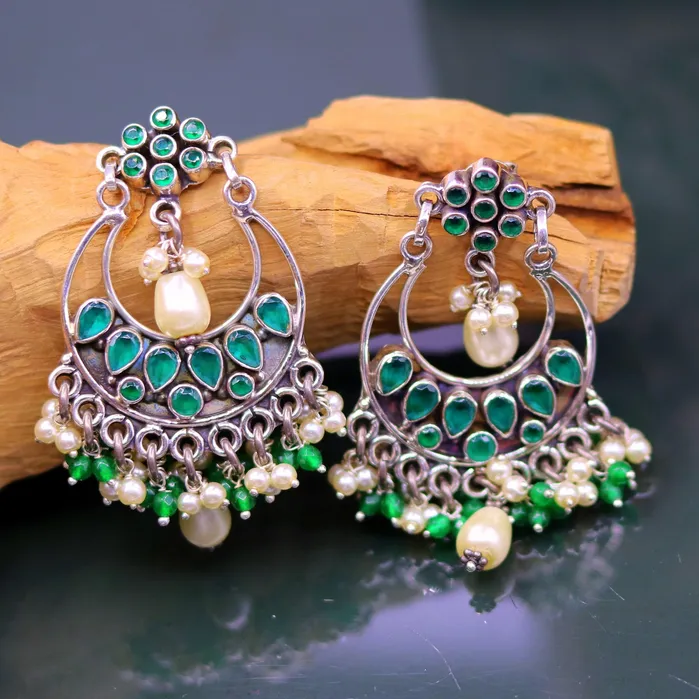 925 sterling silver handmade Green Onyx stone stud earring drop dangling best design charm earrings hanging tiny pearl tribal jewelry s714 TRIBAL ORNAMENTS Earrings