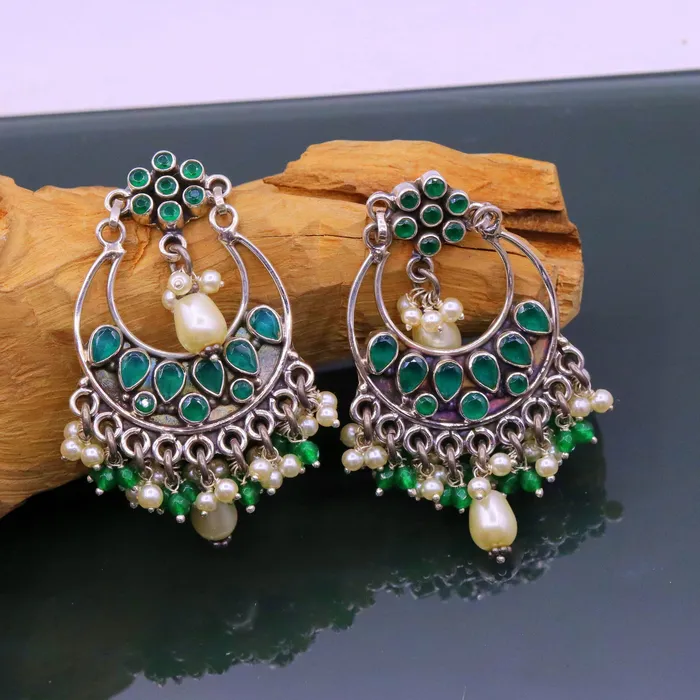 925 sterling silver handmade Green Onyx stone stud earring drop dangling best design charm earrings hanging tiny pearl tribal jewelry s714 TRIBAL ORNAMENTS Earrings