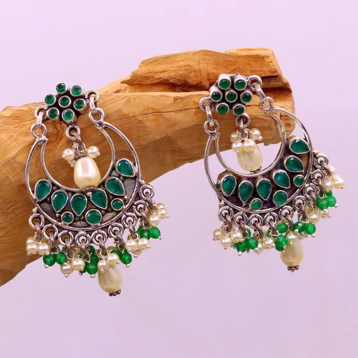 925 sterling silver handmade Green Onyx stone stud earring drop dangling best design charm earrings hanging tiny pearl tribal jewelry s714 TRIBAL ORNAMENTS Earrings