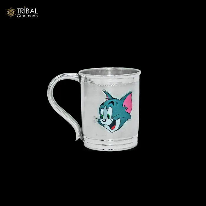 925 sterling silver handmade tom and jerry cartoon design coffee cup or water milk cup tumbler silver baby food flask silver kids utensils gift sv303 TRIBAL ORNAMENTS Necklaces