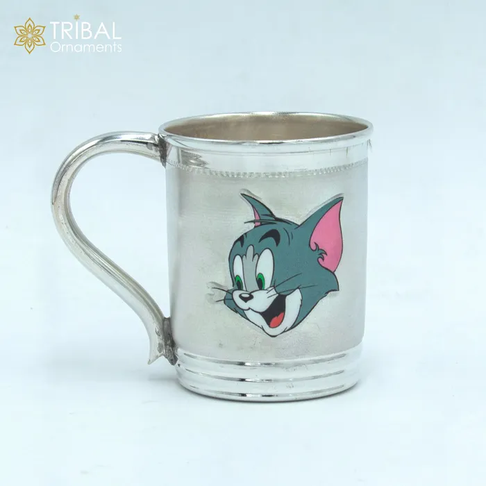 925 sterling silver handmade tom and jerry cartoon design coffee cup or water milk cup tumbler silver baby food flask silver kids utensils gift sv303 TRIBAL ORNAMENTS Necklaces