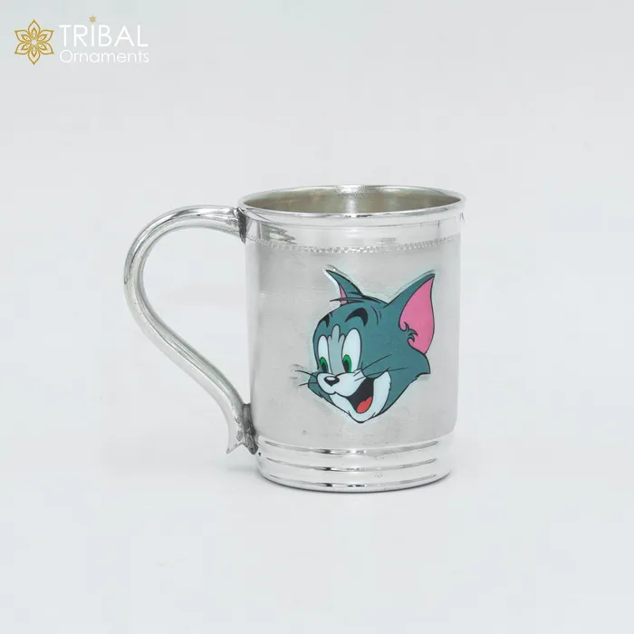 925 sterling silver handmade tom and jerry cartoon design coffee cup or water milk cup tumbler silver baby food flask silver kids utensils gift sv303 TRIBAL ORNAMENTS Necklaces