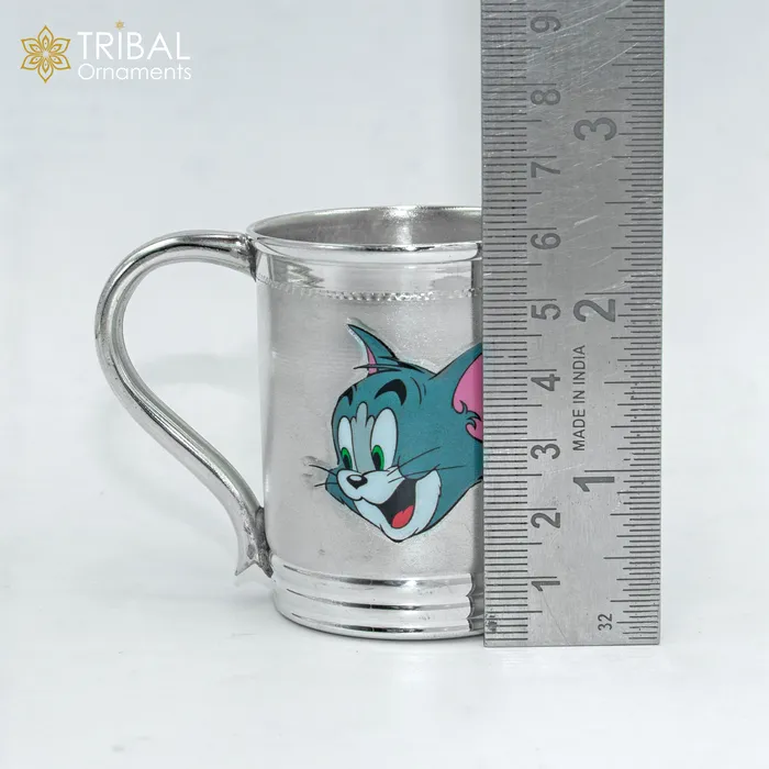 925 sterling silver handmade tom and jerry cartoon design coffee cup or water milk cup tumbler silver baby food flask silver kids utensils gift sv303 TRIBAL ORNAMENTS Necklaces