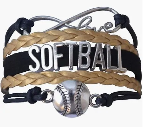 AZ1119 Black Gold Softball Love Infinity Leather Bracelet alice Bracelets