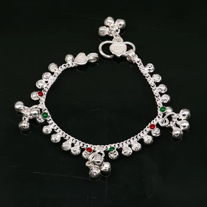 Bracelets TRIBAL ORNAMENTS 55 long handmade Sterling silver amazing vintage style ankle bracelet new born baby anklet noisy sound bells charm anklets jewelry ank419