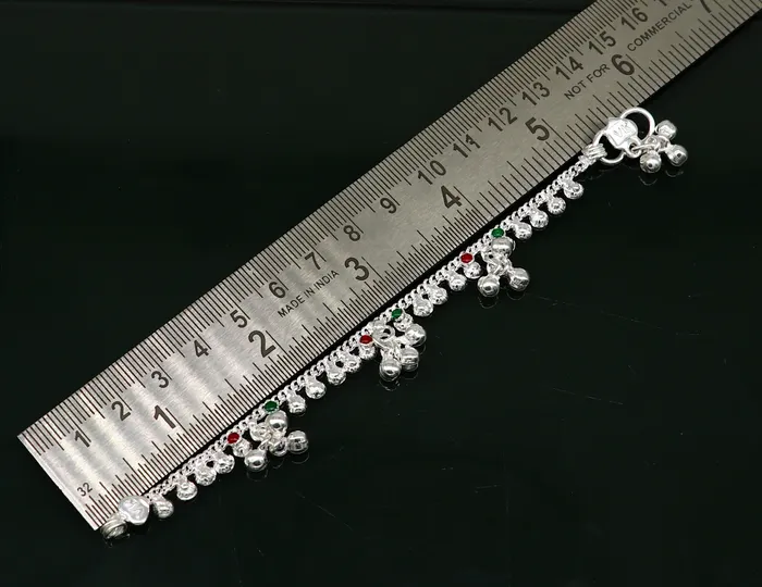 Bracelets TRIBAL ORNAMENTS 55 long handmade Sterling silver amazing vintage style ankle bracelet new born baby anklet noisy sound bells charm anklets jewelry ank419