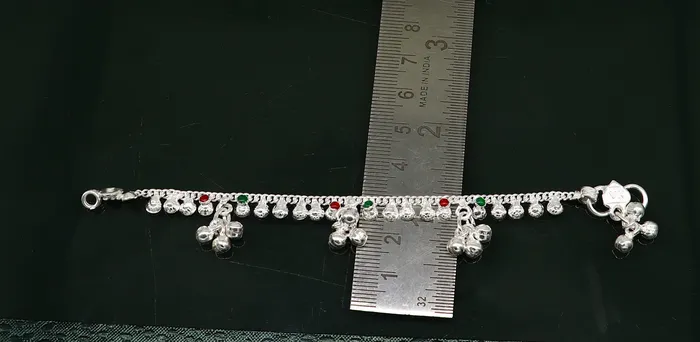 Bracelets TRIBAL ORNAMENTS 55 long handmade Sterling silver amazing vintage style ankle bracelet new born baby anklet noisy sound bells charm anklets jewelry ank419