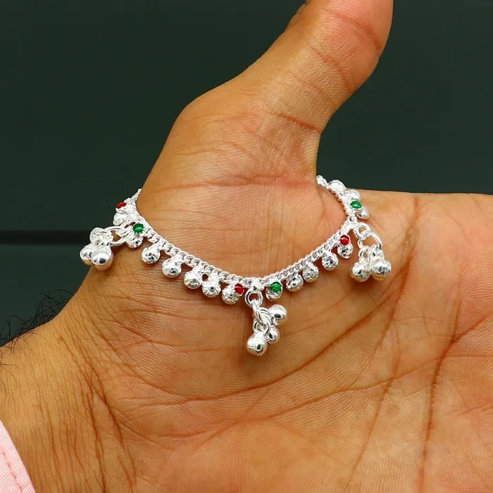 Bracelets TRIBAL ORNAMENTS 55 long handmade Sterling silver amazing vintage style ankle bracelet new born baby anklet noisy sound bells charm anklets jewelry ank419