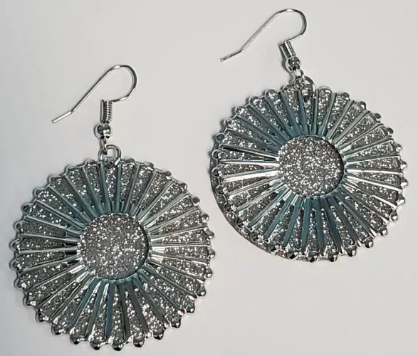 E60 Silver Glitter Metal Circle Earrings POLLY Earrings
