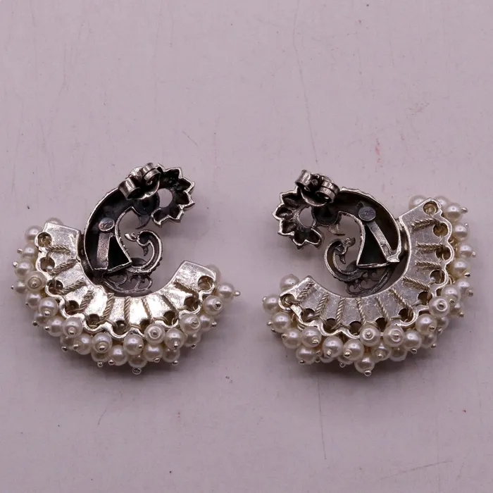Earrings 925 sterling silver handmade vintage antique design peacock stud earring fabulous hanging pearl and turquoise stone earring jewelry s704 TRIBAL ORNAMENTS