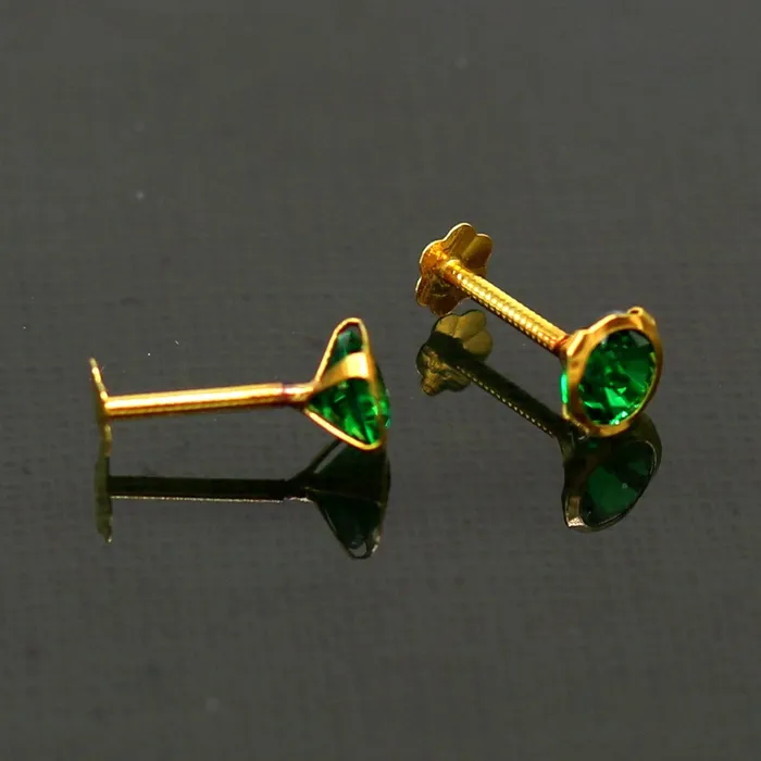 Earrings TRIBAL ORNAMENTS 4mm 18k yellow gold handmade fabulous green cubic zircon stone excellent antique vintage design stud earrings pair unisex jewelry er115