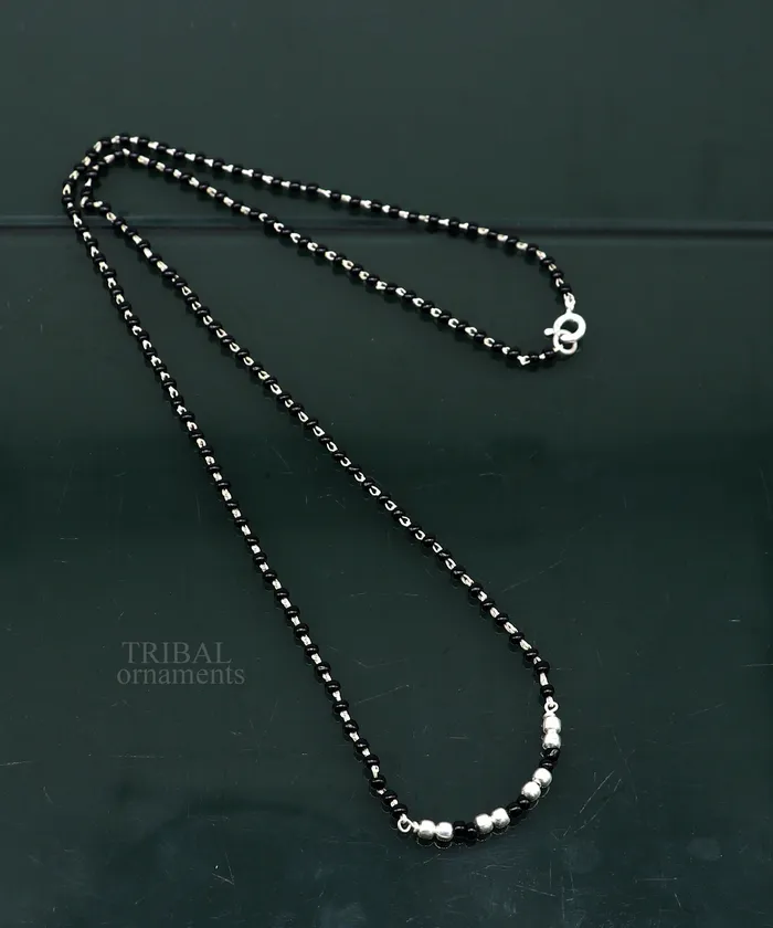 Elegant 925 sterling silver black beads chain necklace gorgeous small stone design pendant Mangalsutra chain beaded necklace set327 TRIBAL ORNAMENTS Necklaces
