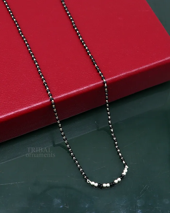 Elegant 925 sterling silver black beads chain necklace gorgeous small stone design pendant Mangalsutra chain beaded necklace set327 TRIBAL ORNAMENTS Necklaces