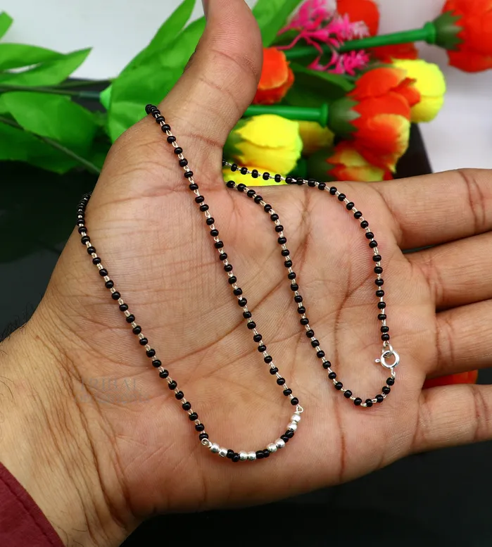 Elegant 925 sterling silver black beads chain necklace gorgeous small stone design pendant Mangalsutra chain beaded necklace set327 TRIBAL ORNAMENTS Necklaces