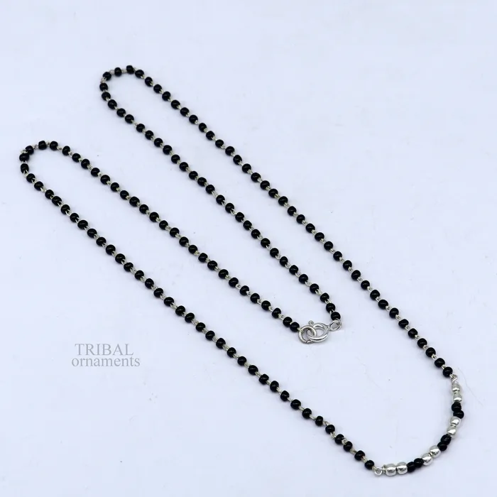 Elegant 925 sterling silver black beads chain necklace gorgeous small stone design pendant Mangalsutra chain beaded necklace set327 TRIBAL ORNAMENTS Necklaces