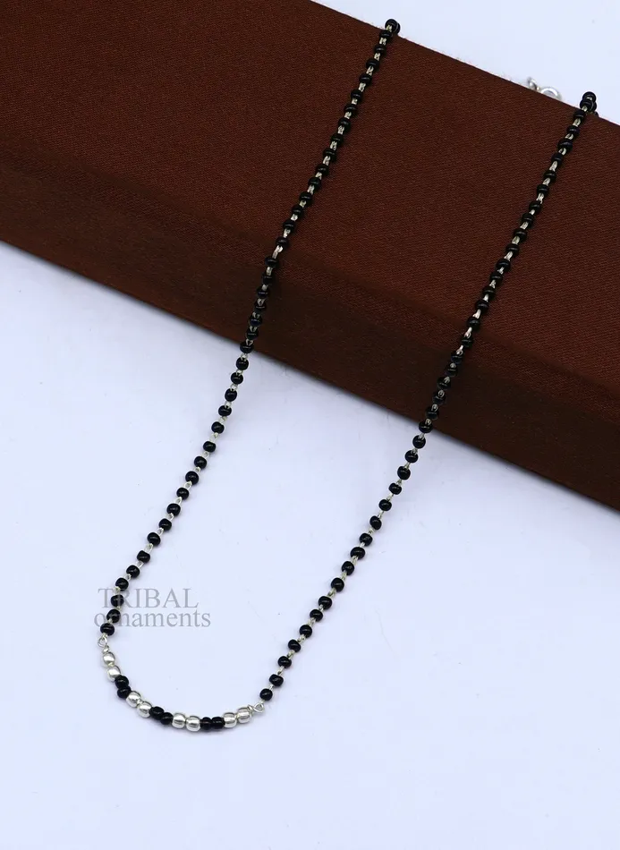 Elegant 925 sterling silver black beads chain necklace gorgeous small stone design pendant Mangalsutra chain beaded necklace set327 TRIBAL ORNAMENTS Necklaces