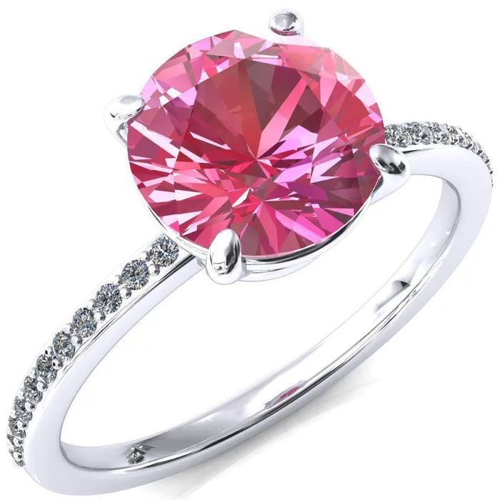 Fire Brilliance Flora Round Pink Sapphire 12 Eternity Accent Diamond Ring Rings