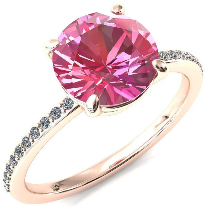 Fire Brilliance Flora Round Pink Sapphire 12 Eternity Accent Diamond Ring Rings