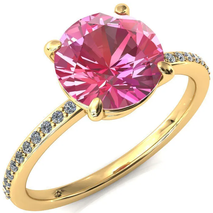 Fire Brilliance Flora Round Pink Sapphire 12 Eternity Accent Diamond Ring Rings