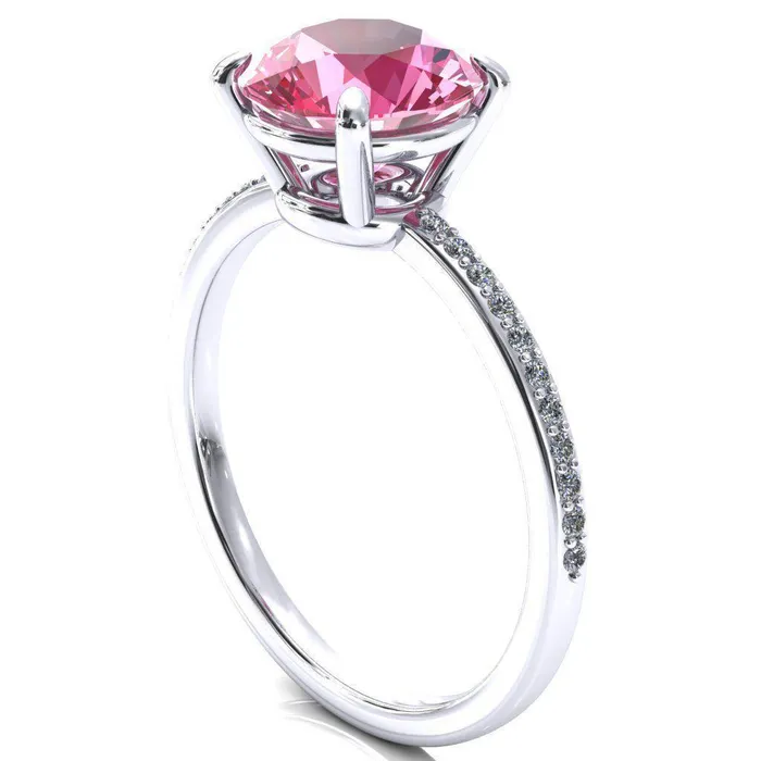 Fire Brilliance Flora Round Pink Sapphire 12 Eternity Accent Diamond Ring Rings