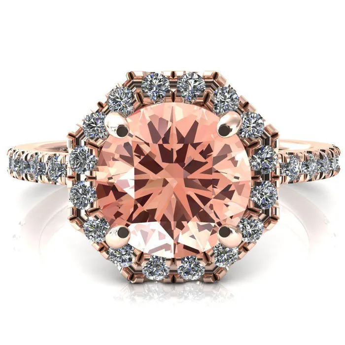 Fire Brilliance Henrietta Round Champagne Sapphire 4 Prong Halo 34 Micropave Engagement Ring Rings