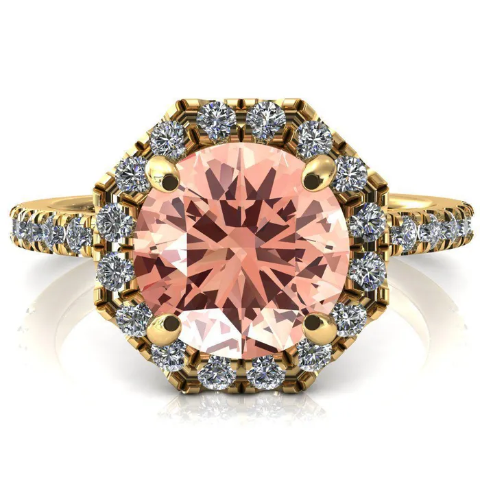 Fire Brilliance Henrietta Round Champagne Sapphire 4 Prong Halo 34 Micropave Engagement Ring Rings