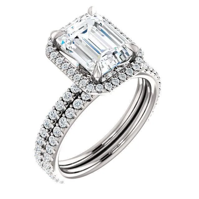 Fire Brilliance Rings Emerald Moissanite Diamond Accent Ice Halo Collar Ring Fire Brilliance Rings Emerald Moissanite Diamond Accent Ice Halo Collar Ring