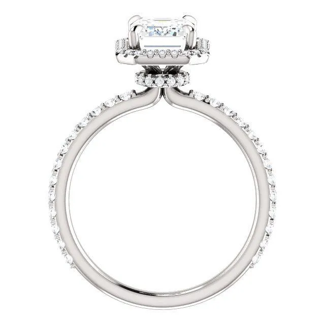 Fire Brilliance Rings Emerald Moissanite Diamond Accent Ice Halo Collar Ring