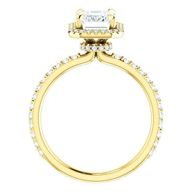 Fire Brilliance Rings Emerald Moissanite Diamond Accent Ice Halo Collar Ring