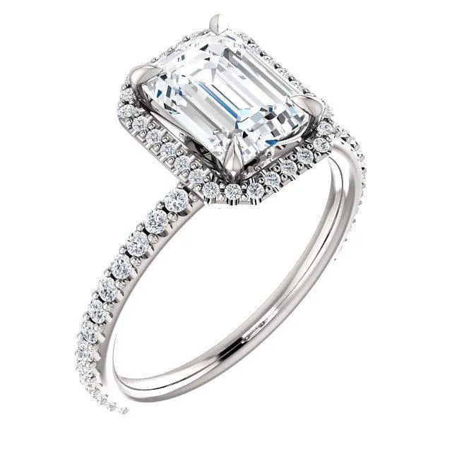 Fire Brilliance Rings Emerald Moissanite Diamond Accent Ice Halo Collar Ring
