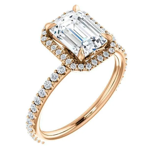 Fire Brilliance Rings Emerald Moissanite Diamond Accent Ice Halo Collar Ring