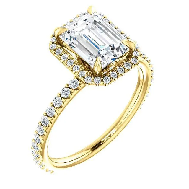 Fire Brilliance Rings Emerald Moissanite Diamond Accent Ice Halo Collar Ring