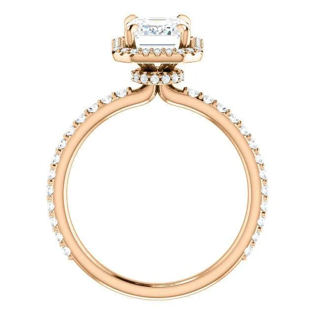 Fire Brilliance Rings Emerald Moissanite Diamond Accent Ice Halo Collar Ring