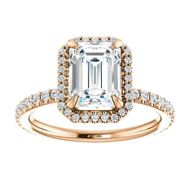 Fire Brilliance Rings Emerald Moissanite Diamond Accent Ice Halo Collar Ring