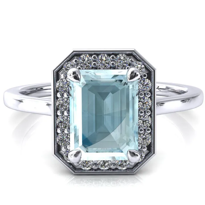 Fire Brilliance Rings Holly Emerald Aqua Blue Spinel 4 Prong Pinpoint Floating Halo Scalloped Cathedral Ring Fire Brilliance Rings Holly Emerald Aqua Blue Spinel 4 Prong Pinpoint Floating Halo Scalloped Cathedral Ring