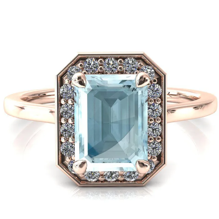 Fire Brilliance Rings Holly Emerald Aqua Blue Spinel 4 Prong Pinpoint Floating Halo Scalloped Cathedral Ring