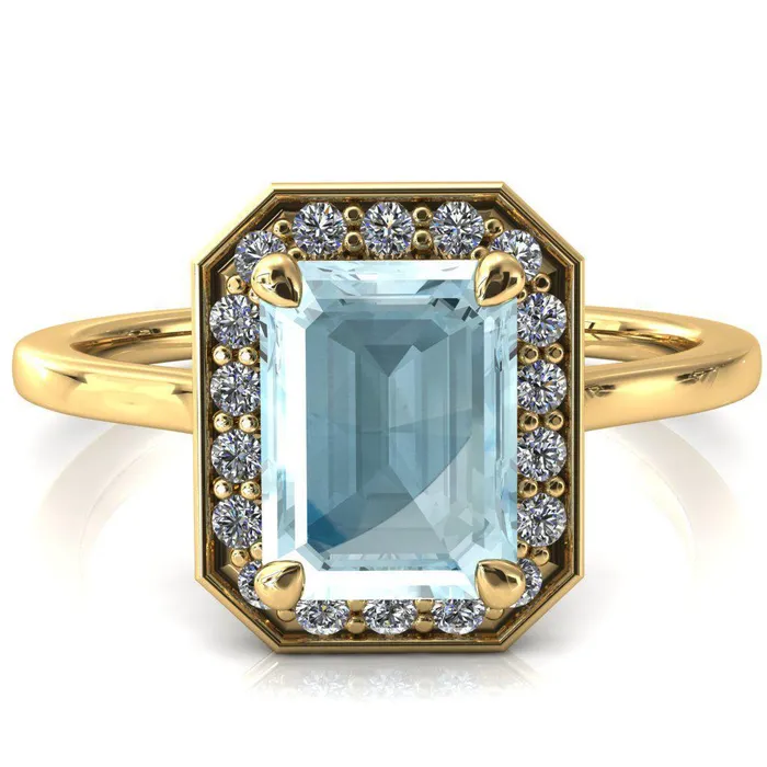 Fire Brilliance Rings Holly Emerald Aqua Blue Spinel 4 Prong Pinpoint Floating Halo Scalloped Cathedral Ring