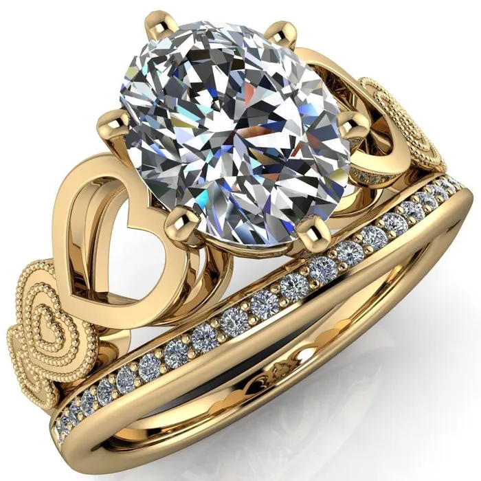 Fire Brilliance Rings Triple Sweetheart Oval Center Stone Cathedral Set 6 Prong Engagement Ring Fire Brilliance Rings Triple Sweetheart Oval Center Stone Cathedral Set 6 Prong Engagement Ring