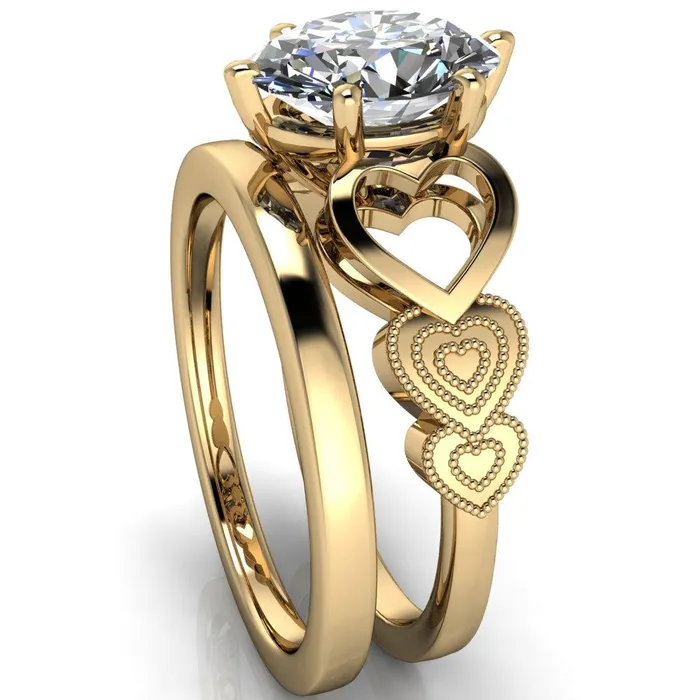 Fire Brilliance Rings Triple Sweetheart Oval Center Stone Cathedral Set 6 Prong Engagement Ring