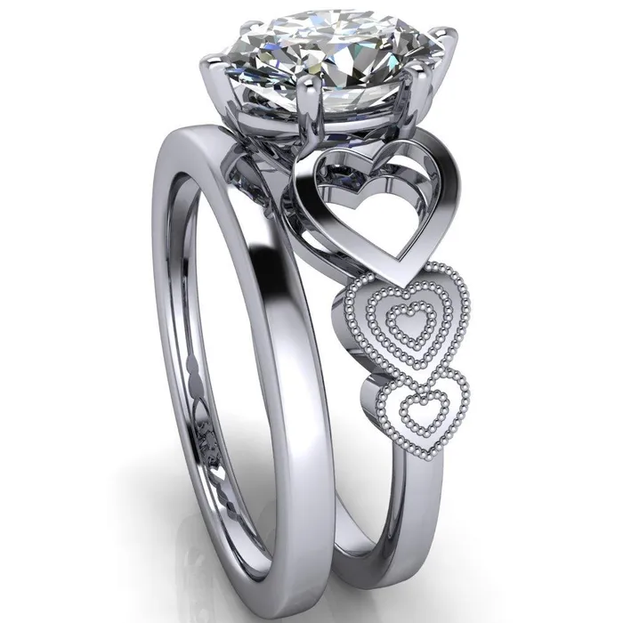 Fire Brilliance Rings Triple Sweetheart Oval Center Stone Cathedral Set 6 Prong Engagement Ring