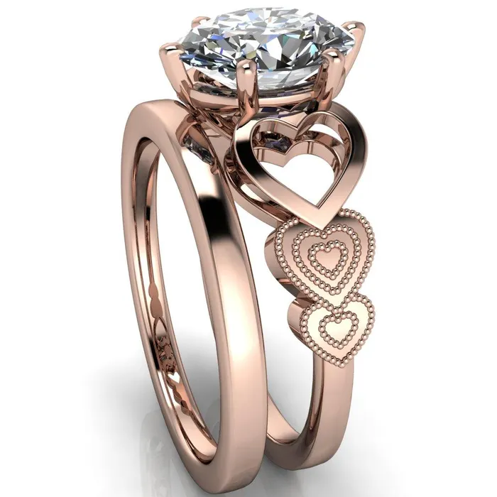 Fire Brilliance Rings Triple Sweetheart Oval Center Stone Cathedral Set 6 Prong Engagement Ring
