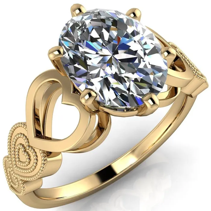 Fire Brilliance Rings Triple Sweetheart Oval Center Stone Cathedral Set 6 Prong Engagement Ring