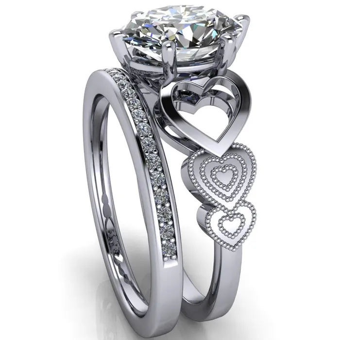 Fire Brilliance Rings Triple Sweetheart Oval Center Stone Cathedral Set 6 Prong Engagement Ring