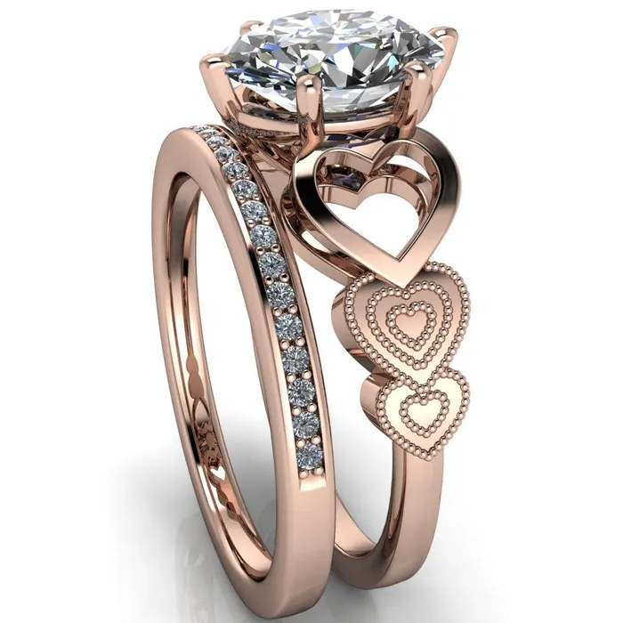 Fire Brilliance Rings Triple Sweetheart Oval Center Stone Cathedral Set 6 Prong Engagement Ring