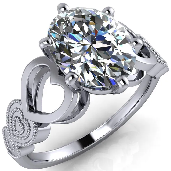Fire Brilliance Rings Triple Sweetheart Oval Center Stone Cathedral Set 6 Prong Engagement Ring