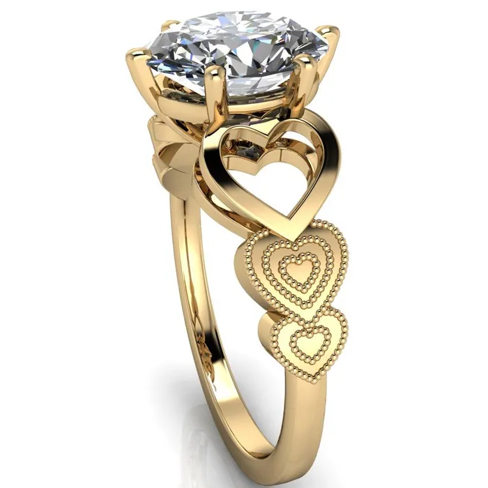 Fire Brilliance Rings Triple Sweetheart Oval Center Stone Cathedral Set 6 Prong Engagement Ring