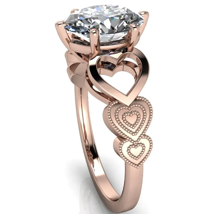 Fire Brilliance Rings Triple Sweetheart Oval Center Stone Cathedral Set 6 Prong Engagement Ring