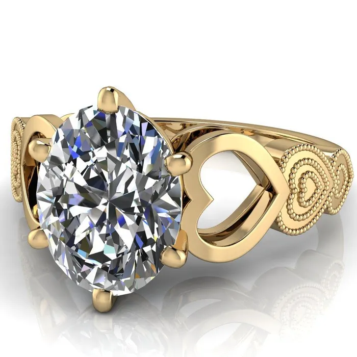 Fire Brilliance Rings Triple Sweetheart Oval Center Stone Cathedral Set 6 Prong Engagement Ring