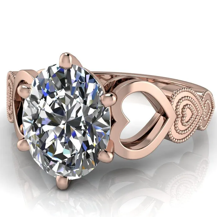 Fire Brilliance Rings Triple Sweetheart Oval Center Stone Cathedral Set 6 Prong Engagement Ring
