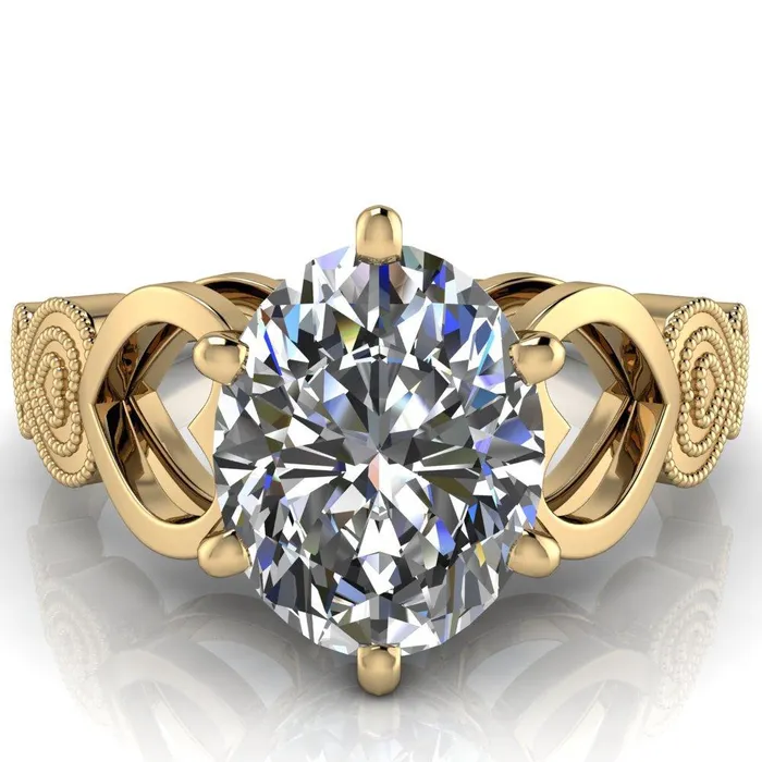 Fire Brilliance Rings Triple Sweetheart Oval Center Stone Cathedral Set 6 Prong Engagement Ring